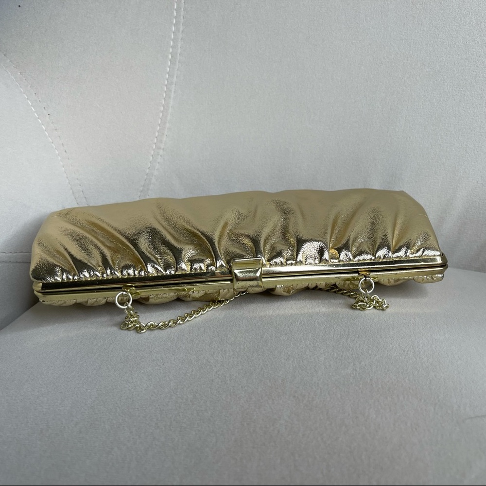 Vintage 80's Gold Clutch Purse Handbag Glam Bag - Picture 2 of 4